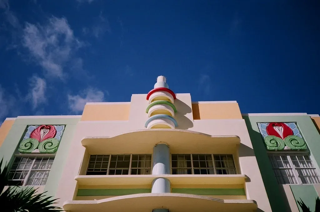 Pastel Florida coastal building near the beach