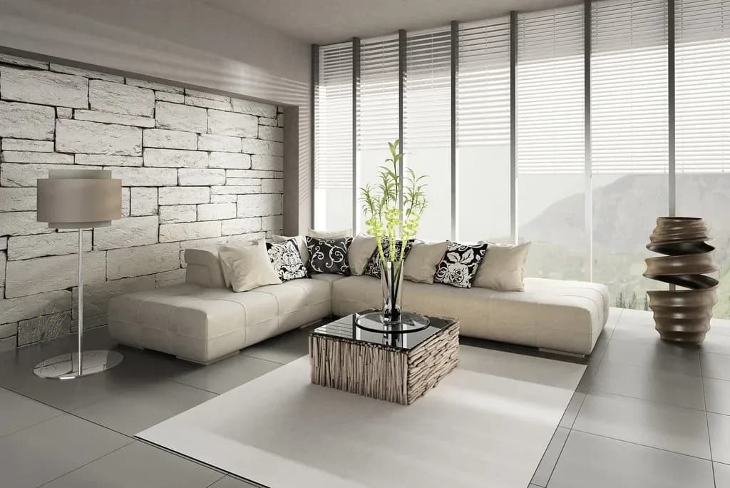 Living room with clear surfaces in a newer home
