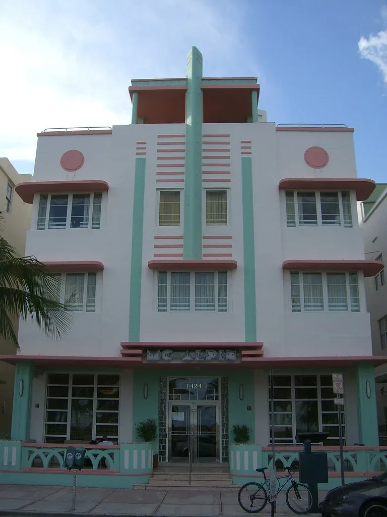 Pastel coastal building on a Florida waterfront street